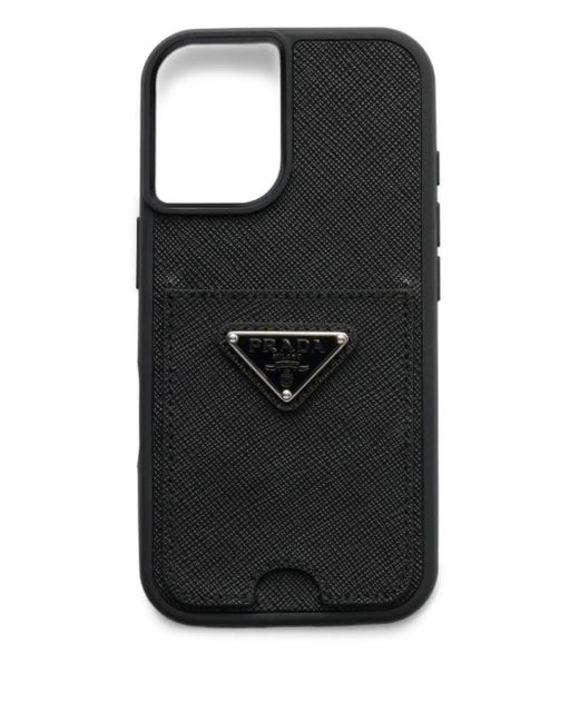 Prada Black Saffiano Leather Iphone 16 Case