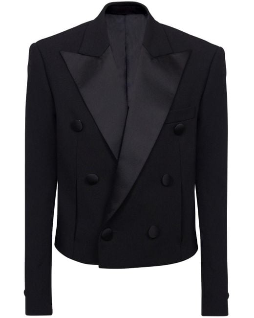 Balmain Blue Satin-Lapel Crepe Blazer for men