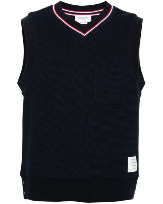 Thom Browne Blue Logo-patch Ribbed Sleeveless Jumper for men