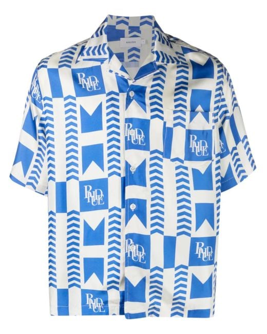 Rhude Blue Graphic-Print Silk Shirt for men