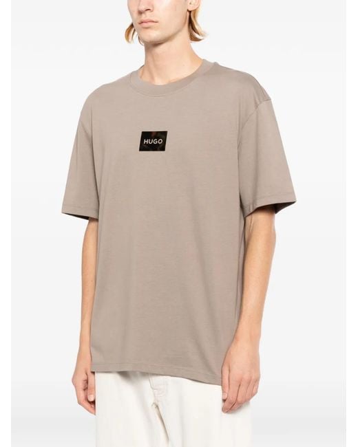 HUGO Gray Logo-Patch T-Shirt for men