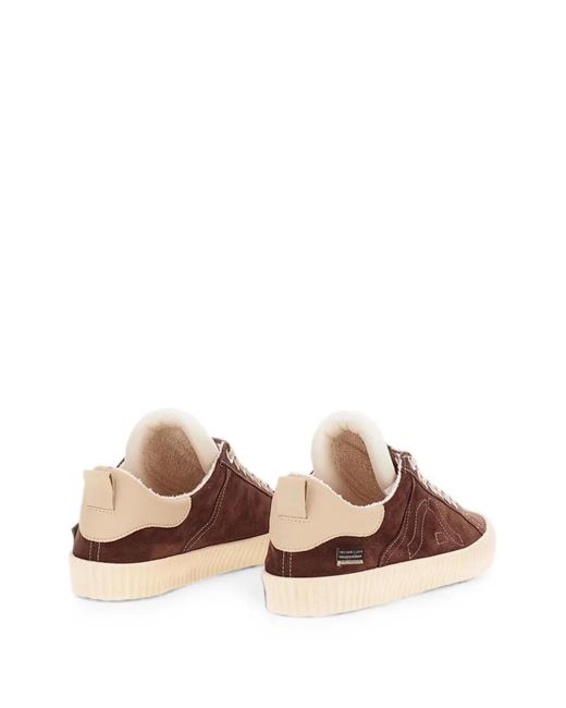 Springa Brown Wavy Suede Logo-Patch Sneakers for men