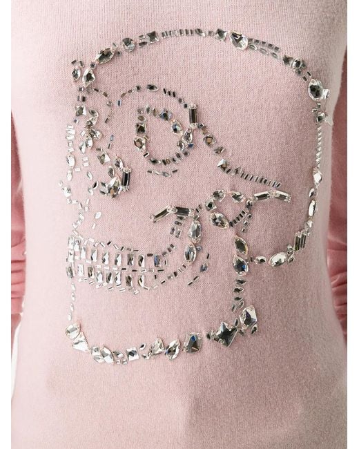 Philipp Plein Pink Look At Me Skull Embellished Jumper