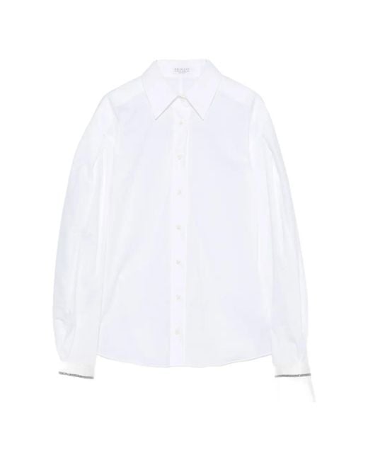 Brunello Cucinelli White Puff-Sleeve Button-Down Shirt