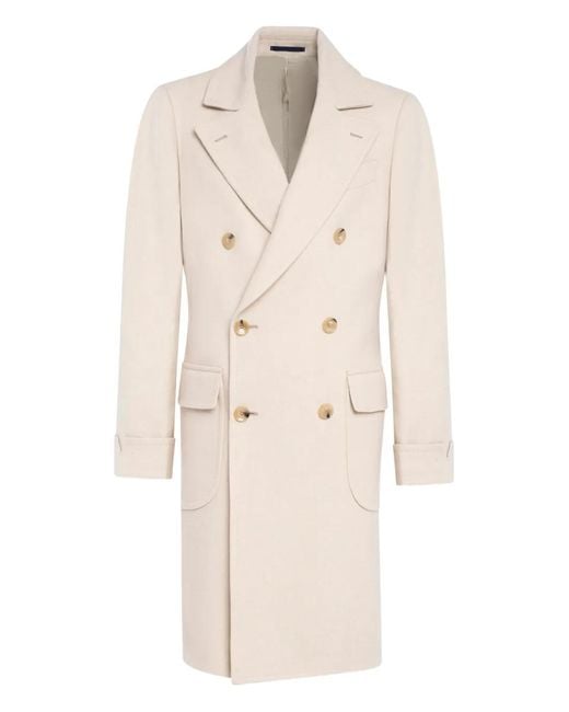 Franzese Collection Natural Double-Breasted Flap-Pocket Coat for men