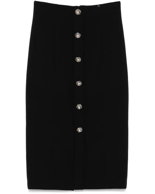 Nissa Black Button-Detailed Midi Skirt