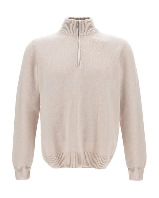 Gran Sasso White Zip-Up Roll-Neck Sweater for men