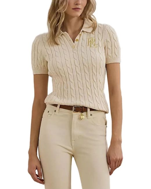 Ralph Lauren Natural Cable-Knit Polo Top