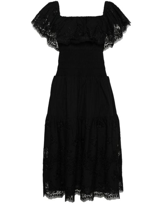 Self-Portrait Black Off-shoulder Cotton Midi Dress