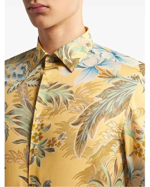 Etro Yellow Floral-Print Cotton Shirt for men