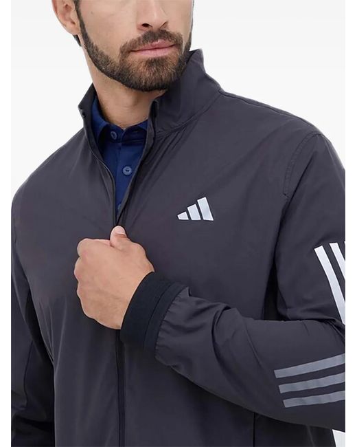 Adidas Blue Side-Stripe Zip-Up Windbreaker for men