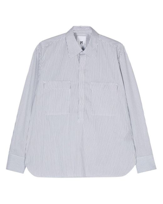 PT Torino White Serafino Striped Shirt for men
