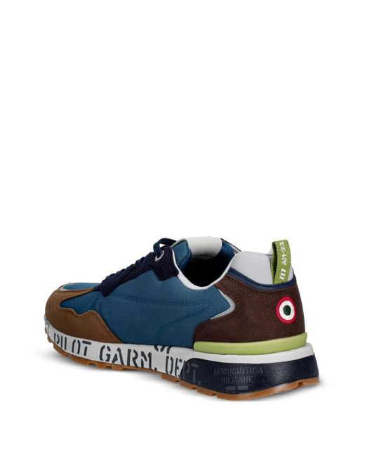 Aeronautica Militare Blue Logo-Embroidered Panelled Sneakers for men