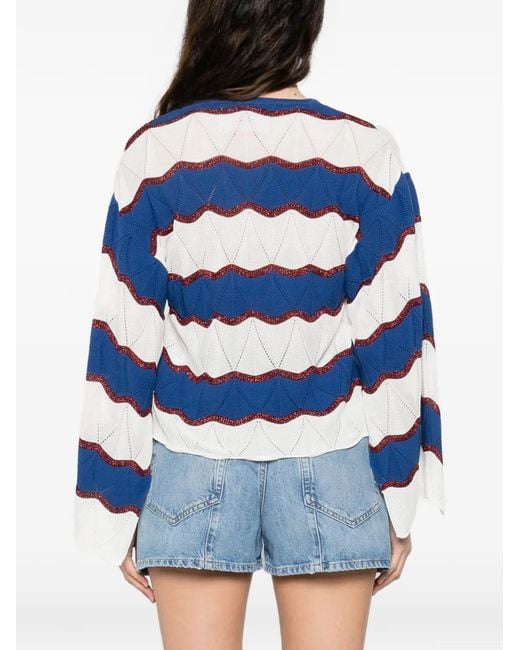 LaDoubleJ Blue Wave-Pattern V-Neck Sweater