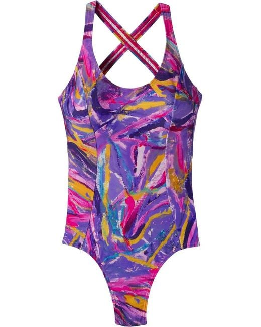 Amir Slama Purple Graphic-Print Crossover-Strap Swimsuit