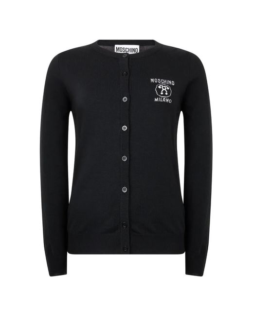 Moschino Black Logo-Embroidered Virgin-Wool Cardigan