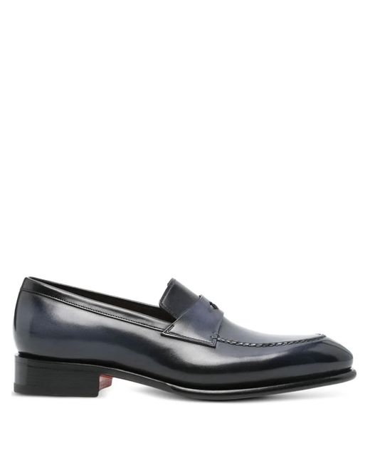 Santoni Black Leather Loafers for men