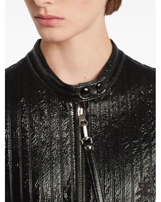 Courreges Black Lederjacke Mit Gerippten Einsätzen