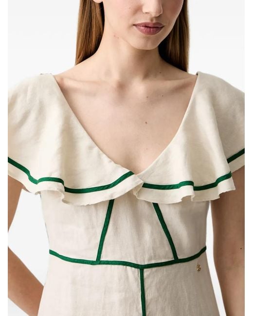 Pedro Del Hierro Madrid Natural Ruffled Contrast-Trim Midi Dress