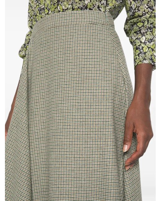 Niu Green Houndstooth-Pattern A-Line Midi Skirt