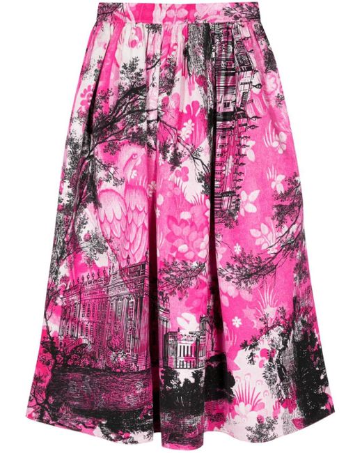 Erdem Printed Jacquard Midi Skirt Pink