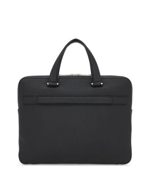 Ferragamo Black Monogram-Embossed Leather Briefcase for men