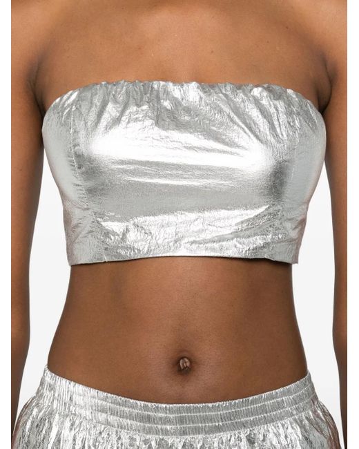MEDEA White Metallic-Effect Cropped Top