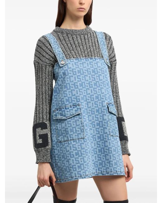 Gcds Blue Sleeveless Denim Monogram Dress