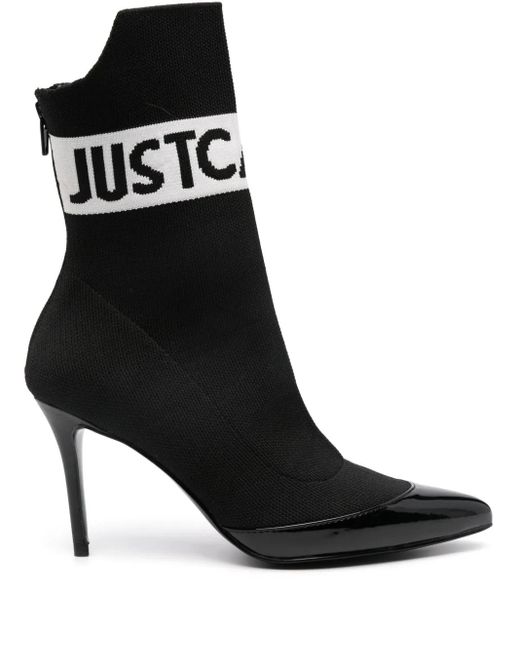 Just Cavalli Black Intarsia-Logo Ankle Boots