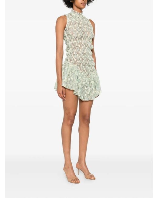 Roberta Einer White Floral-Lace High-Neck Mini Dress