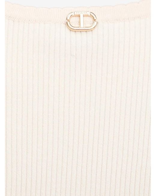 Twinset White Sleeveless Ribbed Tank Top