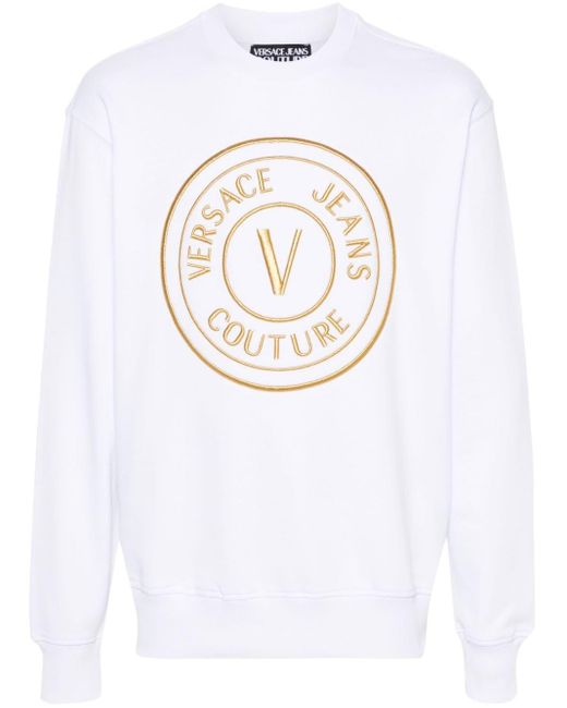 Versace White Embroidered-logo Cotton Sweatshirt for men