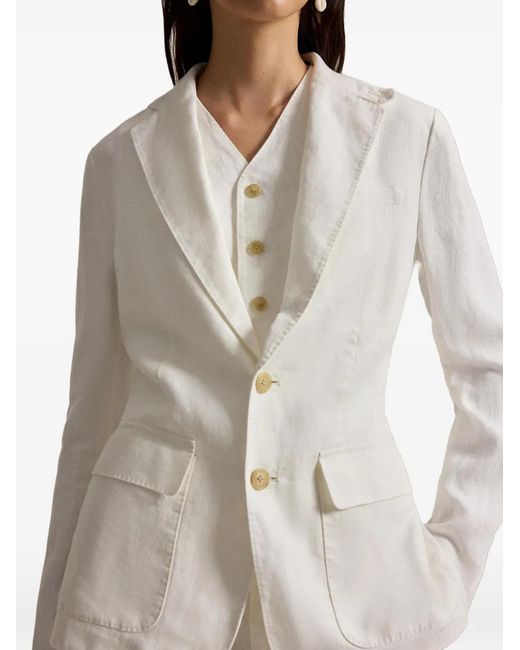 Polo Ralph Lauren White Pocket Button Linen Blazer