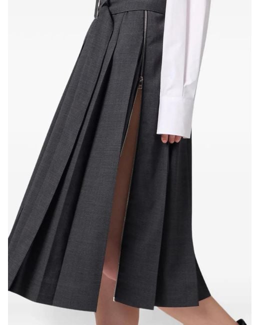 MSGM Black Belted Pleated Midi Skirt