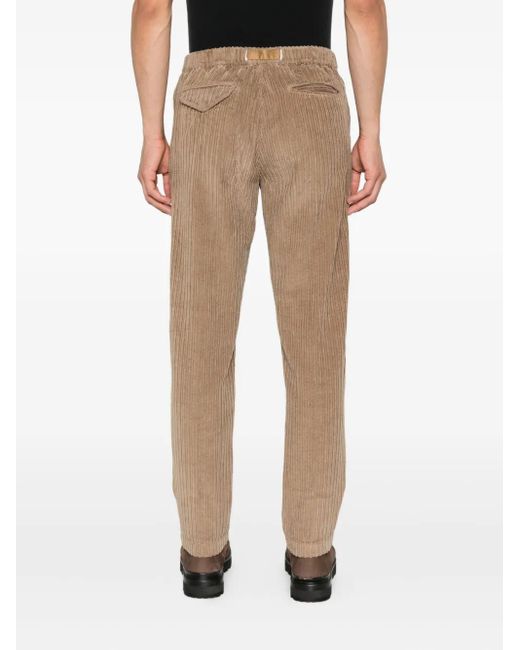 White Sand Natural Drawstring Corduroy Trousers for men