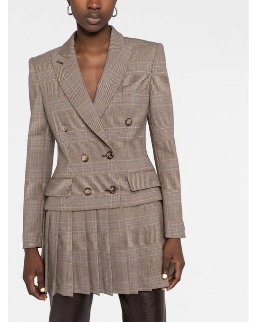 Moschino Brown Pleat-Detail Double-Breasted Blazer