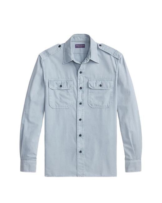 Ralph Lauren Blue Garment-Dyed Twill Shirt for men