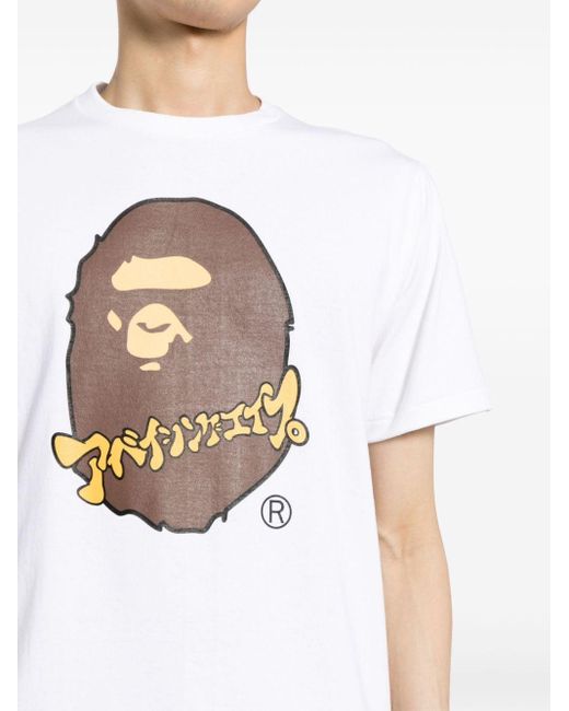 A Bathing Ape White Katakana Ape Head Cotton T-shirt for men