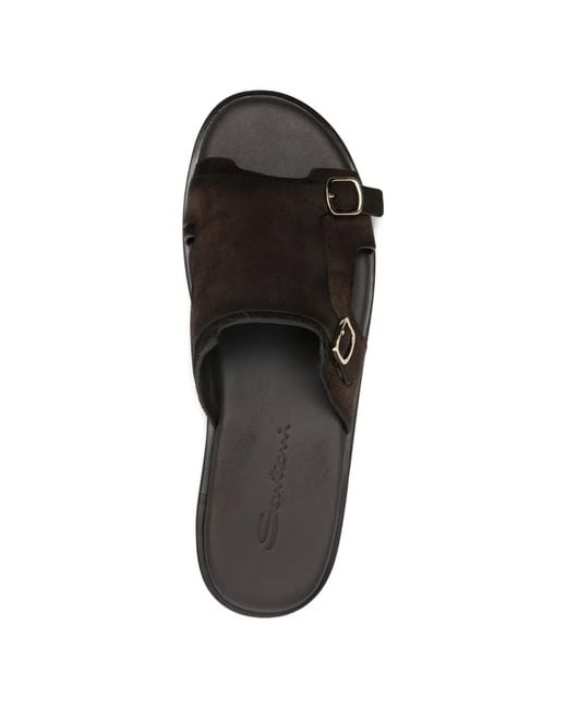 Santoni Black Buckle-Detail Slides for men
