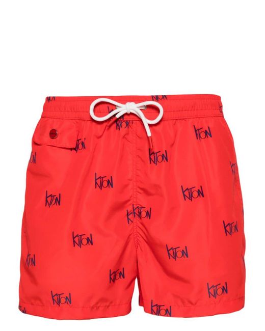 Short de bain à logo imprimé all-over Kiton pour homme en coloris Red