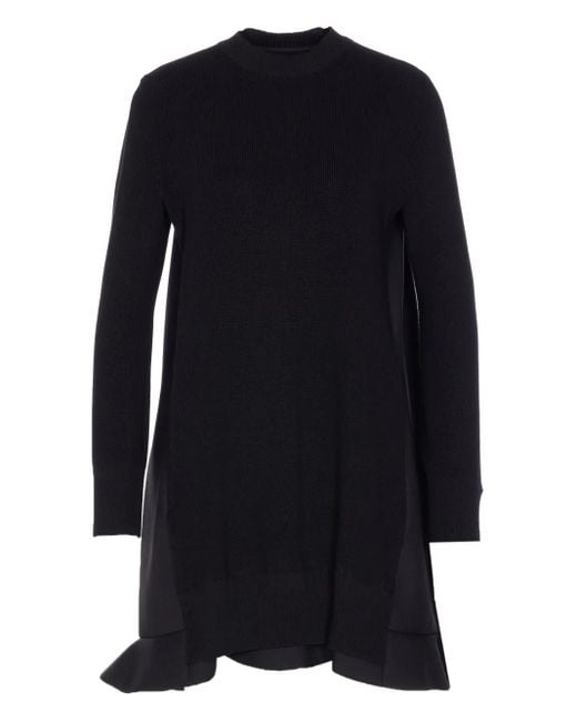 Sacai Blue Knit-Panel Ruffled Mini Dress