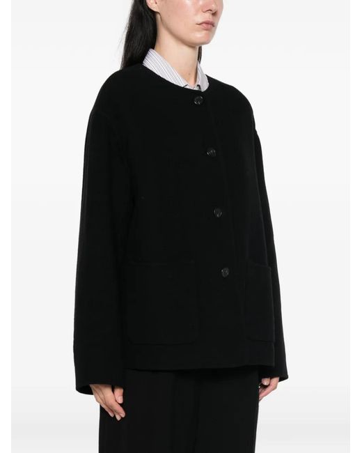The Row Black Collarless Button-Up Coat