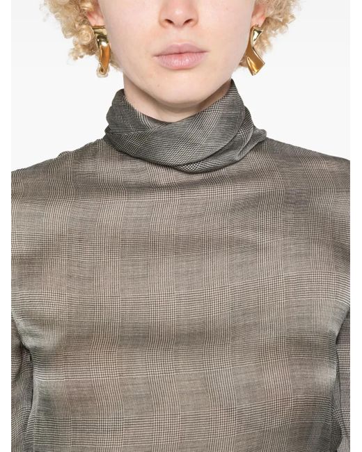 Saint Laurent Gray Tartan Sheer Top