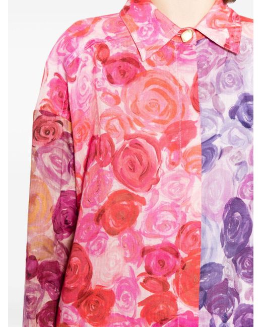 Aje. Pink Leinenhemd mit Rosen-Print