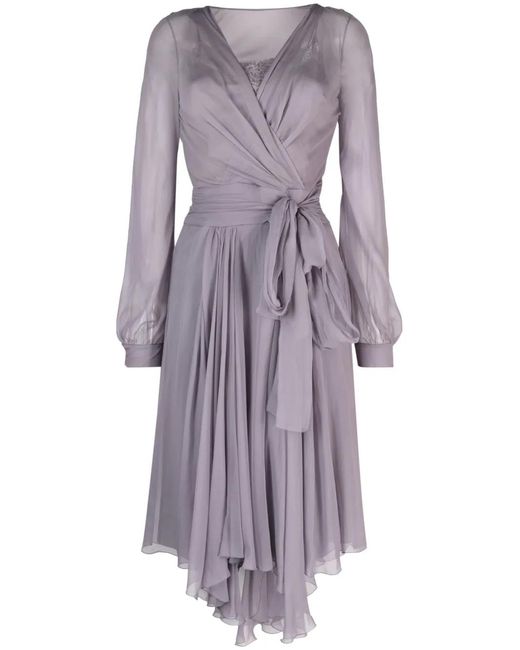 Alberta Ferretti Purple Asymmetric Midi Wrap Dress