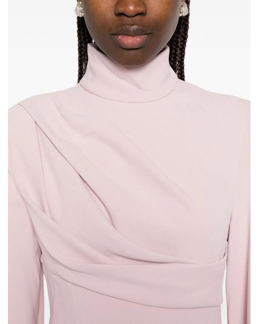 Solace London Pink Swinton Draped Long-Sleeves Maxi Dress