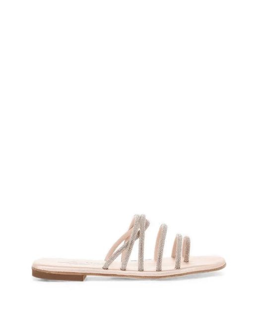 Kima White Rhinestone-Embellished Thong Sandals