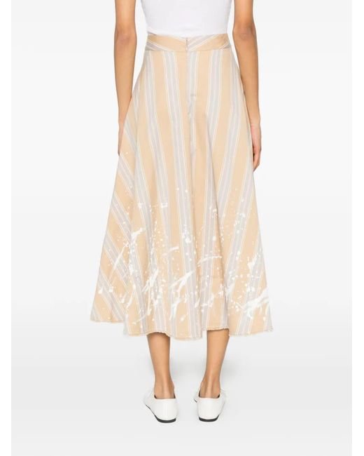 A Tentative Atelier Natural Stripe-Print Paint-Splatter Skirt