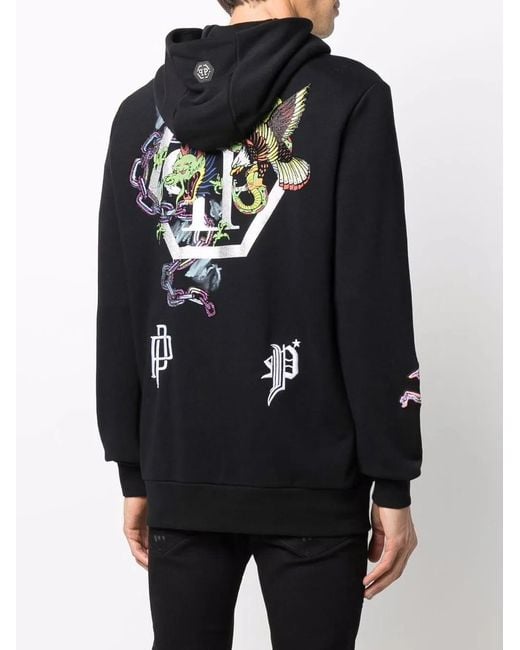 Philipp Plein Blue Logo-Print Pullover Hoodie for men