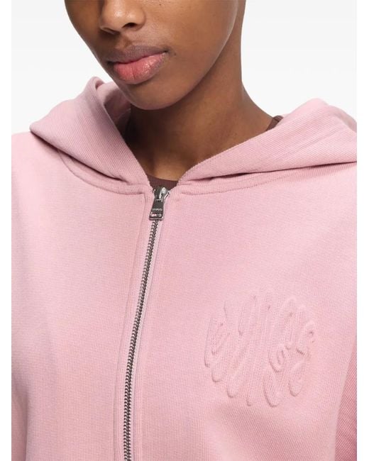 HUGO Pink Embossed Zip-Up Hoodie